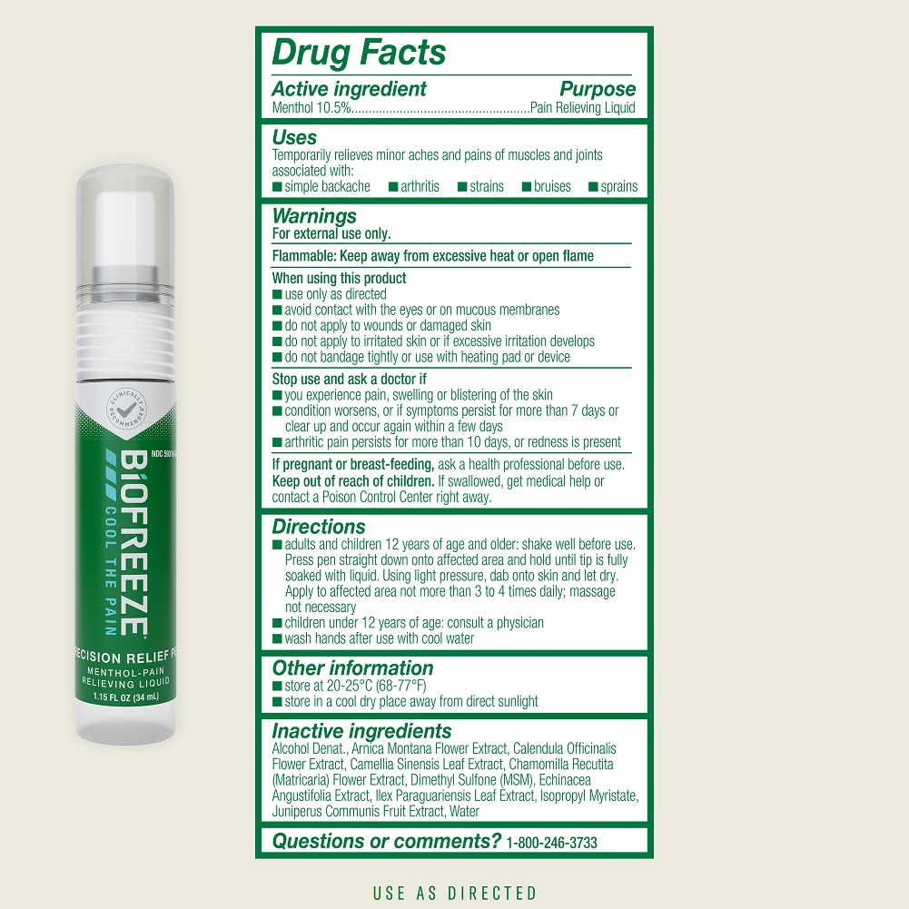 Biofreeze Precision Pain Relief Pen, Arthritis Pain Reliever, Mess-Free Cooling Joint Pain Relief, Menthol Pain Relief Liquid 1.15 Fl Oz - dailyvitalstore
