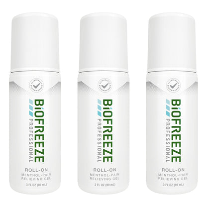 Biofreeze Professional Pain Relief Roll On, Travel Size Arthritis Discomfort Reliever, Fast Acting & Long Lasting Formula, Cooling Menthol Gel 3 Fl Oz (Pack of 3) - dailyvitalstore