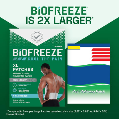 Biofreeze XL Pain Relief Patches, Menthol Pain Patches for Lower Back, Neck, Knee, & Shoulder, Comfortable & Flexible Fabric Stays in Place, 4 ct - dailyvitalstore