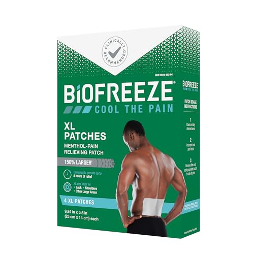 Biofreeze XL Pain Relief Patches, Menthol Pain Patches for Lower Back, Neck, Knee, & Shoulder, Comfortable & Flexible Fabric Stays in Place, 4 ct - dailyvitalstore