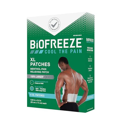 Biofreeze XL Pain Relief Patches, Menthol Pain Patches for Lower Back, Neck, Knee, & Shoulder, Comfortable & Flexible Fabric Stays in Place, 4 ct - dailyvitalstore
