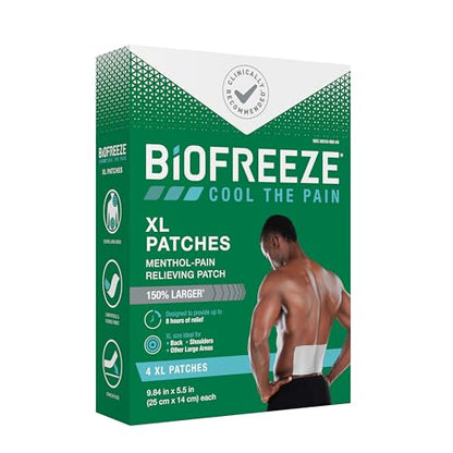 Biofreeze XL Pain Relief Patches, Menthol Pain Patches for Lower Back, Neck, Knee, & Shoulder, Comfortable & Flexible Fabric Stays in Place, 4 ct - dailyvitalstore
