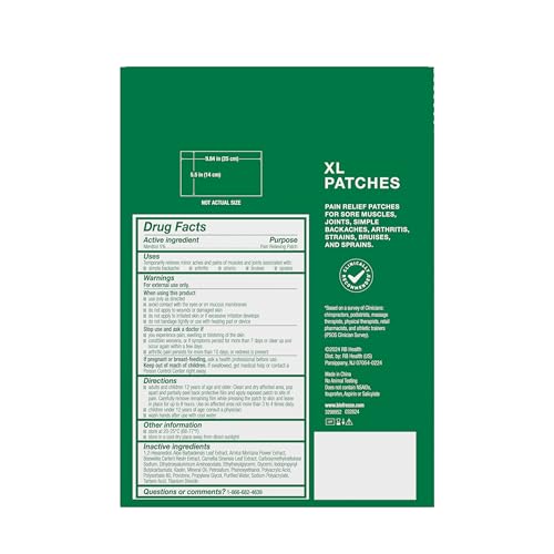 Biofreeze XL Pain Relief Patches, Menthol Pain Patches for Lower Back, Neck, Knee, & Shoulder, Comfortable & Flexible Fabric Stays in Place, 4 ct - dailyvitalstore
