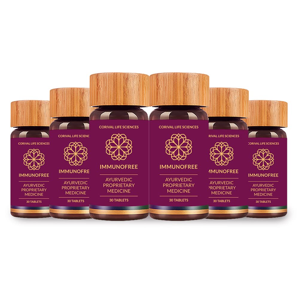 Biogetica Immunofree Herbal Supplement for Immune Support - Natural Potent Blend of Tulsi, Kalmegh, Yashtimadhu & Giloy for Immune Boost - 100% Vegan - 30 Tablets- Pack of 6 - dailyvitalstore