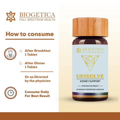 Biogetica Urisolve Kidney Care Herbal Supplement with Asparagus Racemosus & Terminalia Chebula for Optimal Urinary System Support - Non-GMO - 100% Vegan Ayurveda Supplement - 80 Tablets - dailyvitalstore