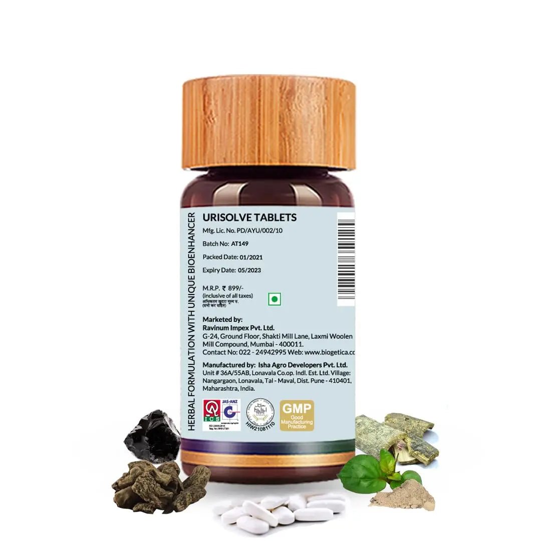 Biogetica Urisolve Kidney Care Herbal Supplement with Asparagus Racemosus & Terminalia Chebula for Optimal Urinary System Support - Non-GMO - 100% Vegan Ayurveda Supplement - 80 Tablets - dailyvitalstore