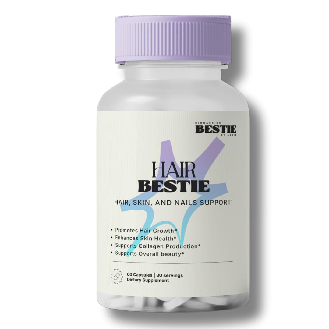 Biohacking Bestie Hair Bestie for Women & Men - Hair Growth Supplement with Biotin, Collagen, Vitamin B5, & Keratin, Support for Skin Health & Nails - 60 Capsules - dailyvitalstore
