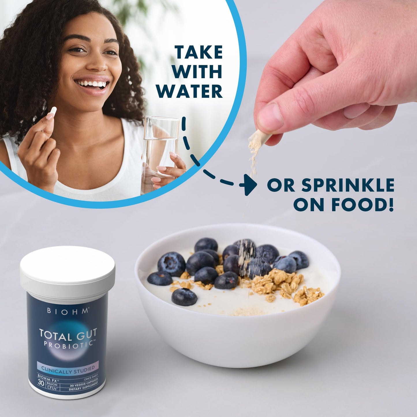BIOHM Total Probiotic, 30 Billion CFU Daily Probiotics for Women & Men (30 Count) Helps Reduce Occasional Gas & Bloating, - dailyvitalstore