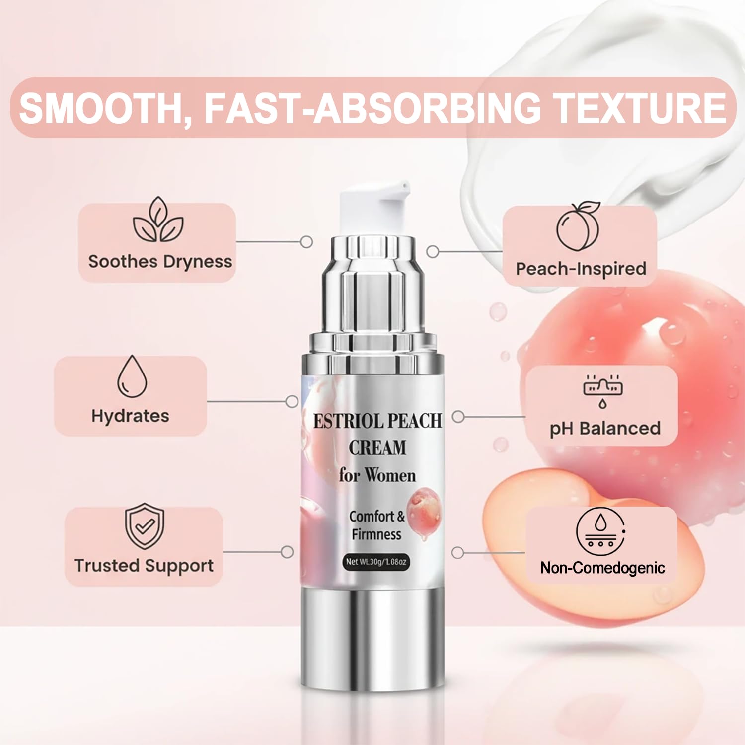 Bioidentical Estriol Cream for Women, Intimate Moisturizing Cream for Vaginal Dryness & Discomfort, Menopause Support (Peach Flavor) - dailyvitalstore