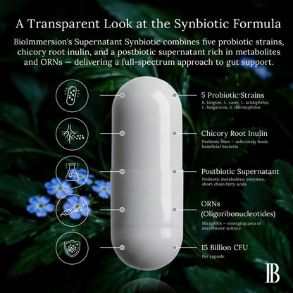 BioImmersion Supernatant Synbiotic - Prebiotic Probiotic Postbiotic - Eases Digestive Discomfort, Gut Imbalance & Yeast Overgrowth - Immune & Microbiome Support - dailyvitalstore