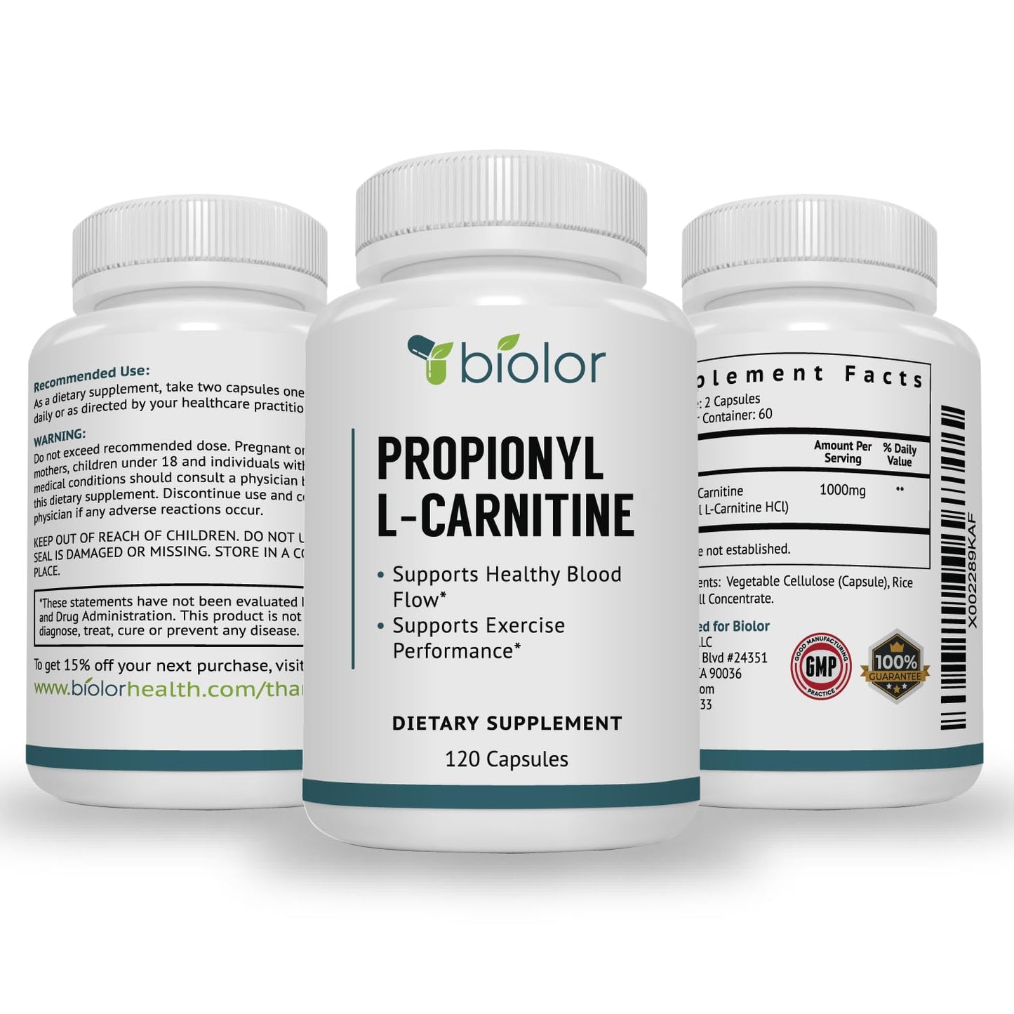 Biolor High Absorption Propionyl-L-Carnitine (PLCAR) No Artificial Fillers - Effective Propionyl L Carnitine HCL Supplement to Support Blood Circulation - 120 Capsules - dailyvitalstore