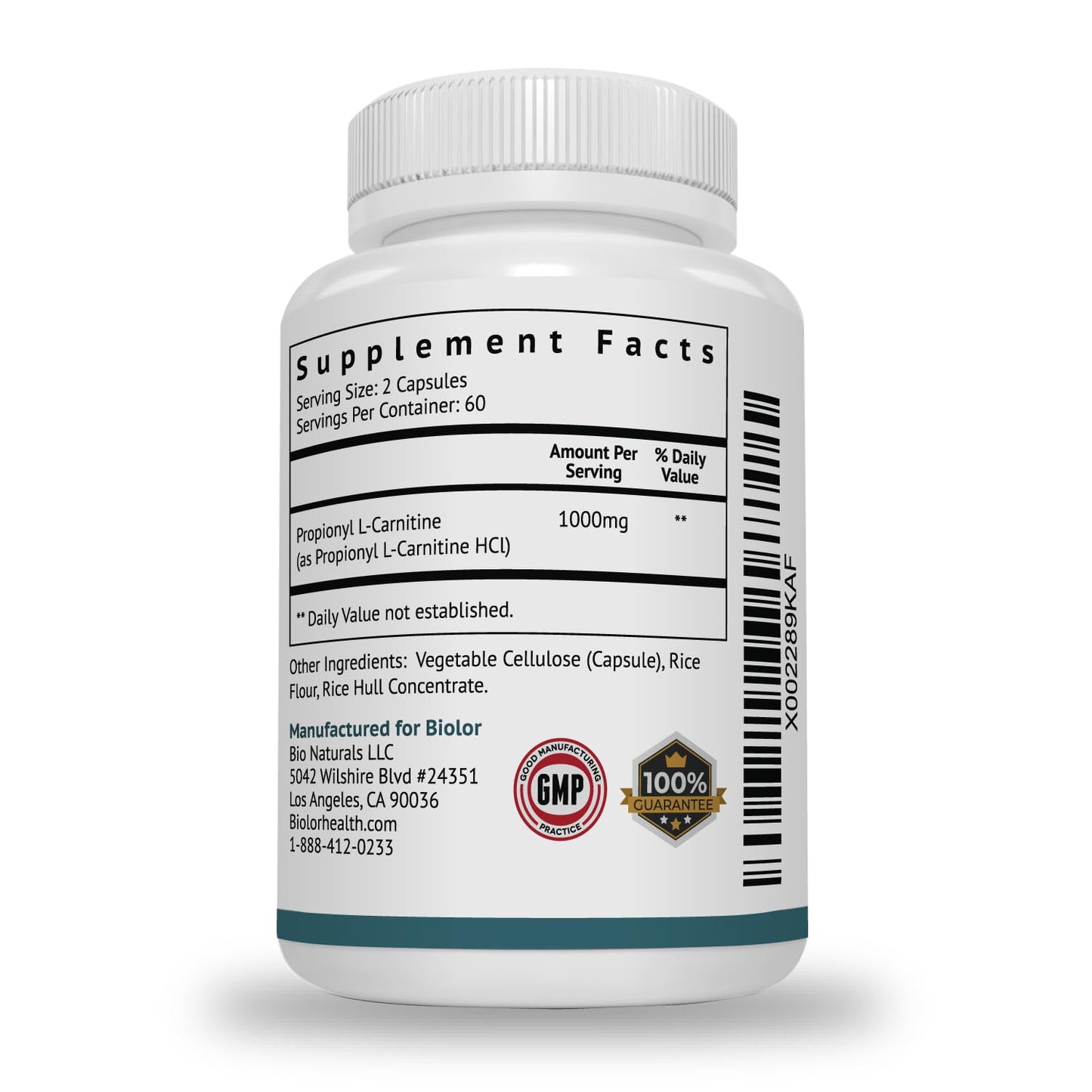 Biolor High Absorption Propionyl-L-Carnitine (PLCAR) No Artificial Fillers - Effective Propionyl L Carnitine HCL Supplement to Support Blood Circulation - 120 Capsules - dailyvitalstore