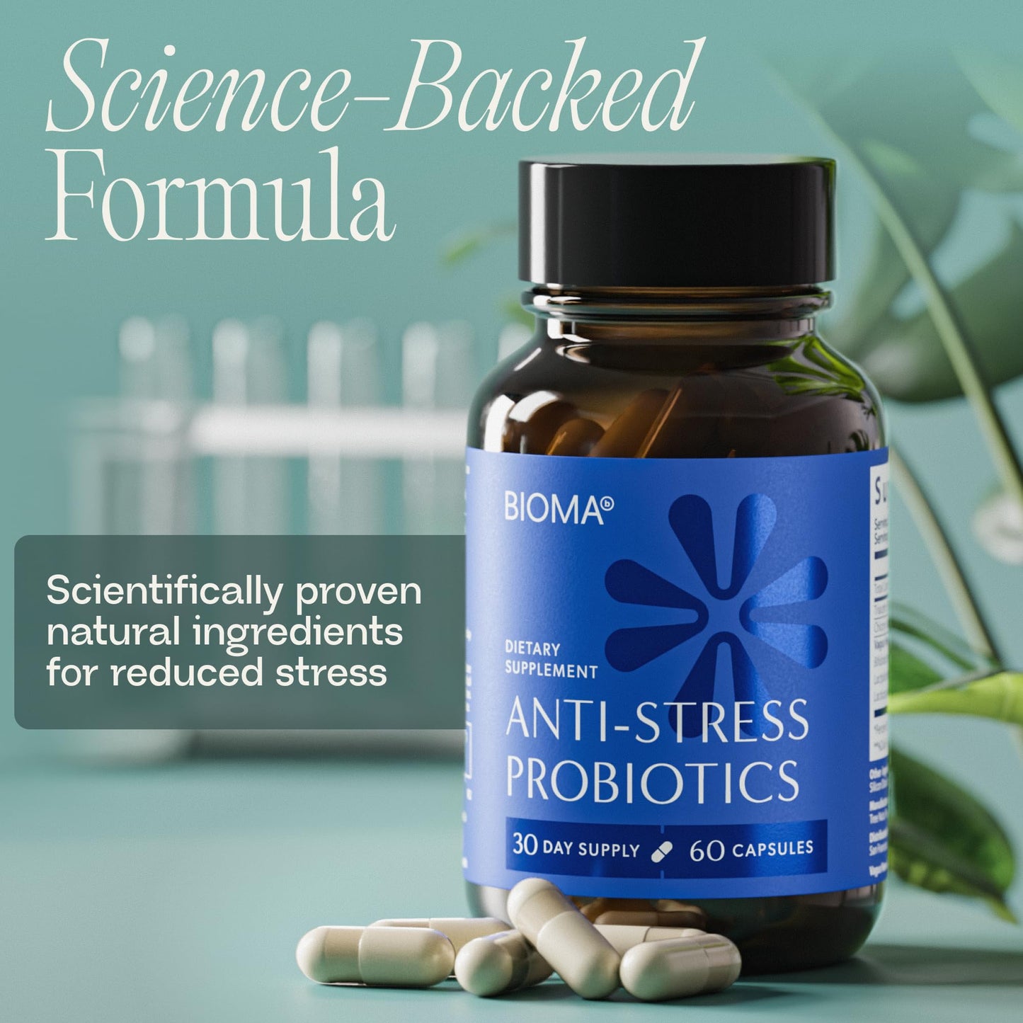 BIOMA Anti-Stress Probiotics – 3-in-1 Gut-Brain Axis Support for Stress Relief & Mood – Prebiotics, Postbiotics & Clinically Studied Strains – Vagus Nerve - dailyvitalstore