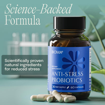 BIOMA Anti-Stress Probiotics – 3-in-1 Gut-Brain Axis Support for Stress Relief & Mood – Prebiotics, Postbiotics & Clinically Studied Strains – Vagus Nerve - dailyvitalstore