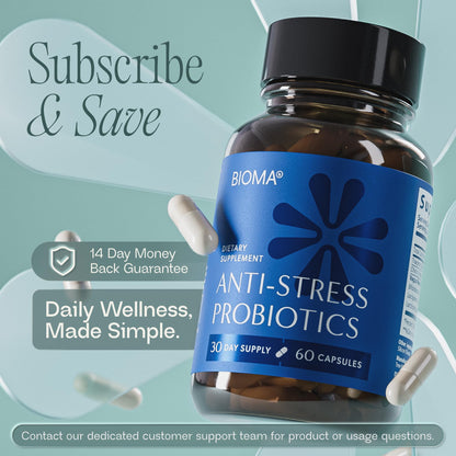 BIOMA Anti-Stress Probiotics – 3-in-1 Gut-Brain Axis Support for Stress Relief & Mood – Prebiotics, Postbiotics & Clinically Studied Strains – Vagus Nerve - dailyvitalstore