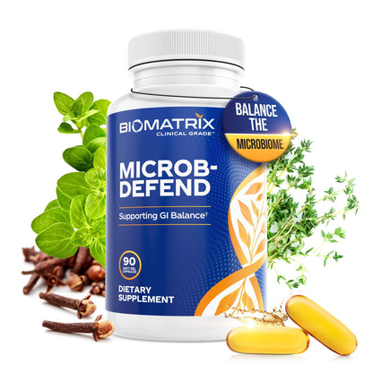 BioMatrix Biofilm Disruptor, GI Repair Digestive Supplement for Men and Women, Oil of Thyme, Oregano & Clove, Gut Microbiome & Intestinal Health Support | Microb-Defend (90 Softgels) - dailyvitalstore