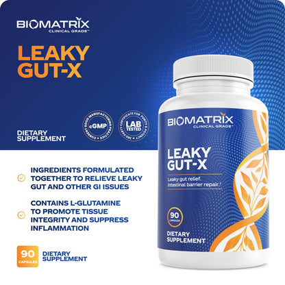 BioMatrix Leaky Gut Repair Supplement w/Glutamine, Quercetin, Cat's Claw, MSM, SIBO, Prebiotic Support, Intestinal Barrier Revive for Men and Women | 60-Day Supply – Leaky Gut-X - dailyvitalstore