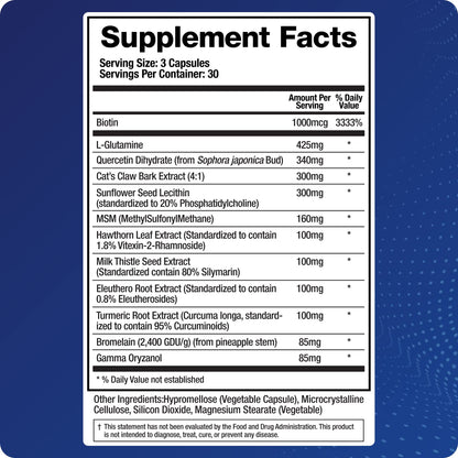 BioMatrix Leaky Gut Repair Supplement w/Glutamine, Quercetin, Cat's Claw, MSM, SIBO, Prebiotic Support, Intestinal Barrier Revive for Men and Women | 60-Day Supply – Leaky Gut-X - dailyvitalstore