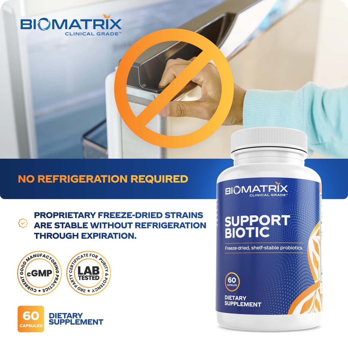 BioMatrix Saccharomyces boulardii Probiotic Supplement w/L. paracasei, L. rhamnosus, Bifidobacterium, Acidophilus – Prebiotic Complement – Temp-Stable, 30-60 Day Supply - dailyvitalstore