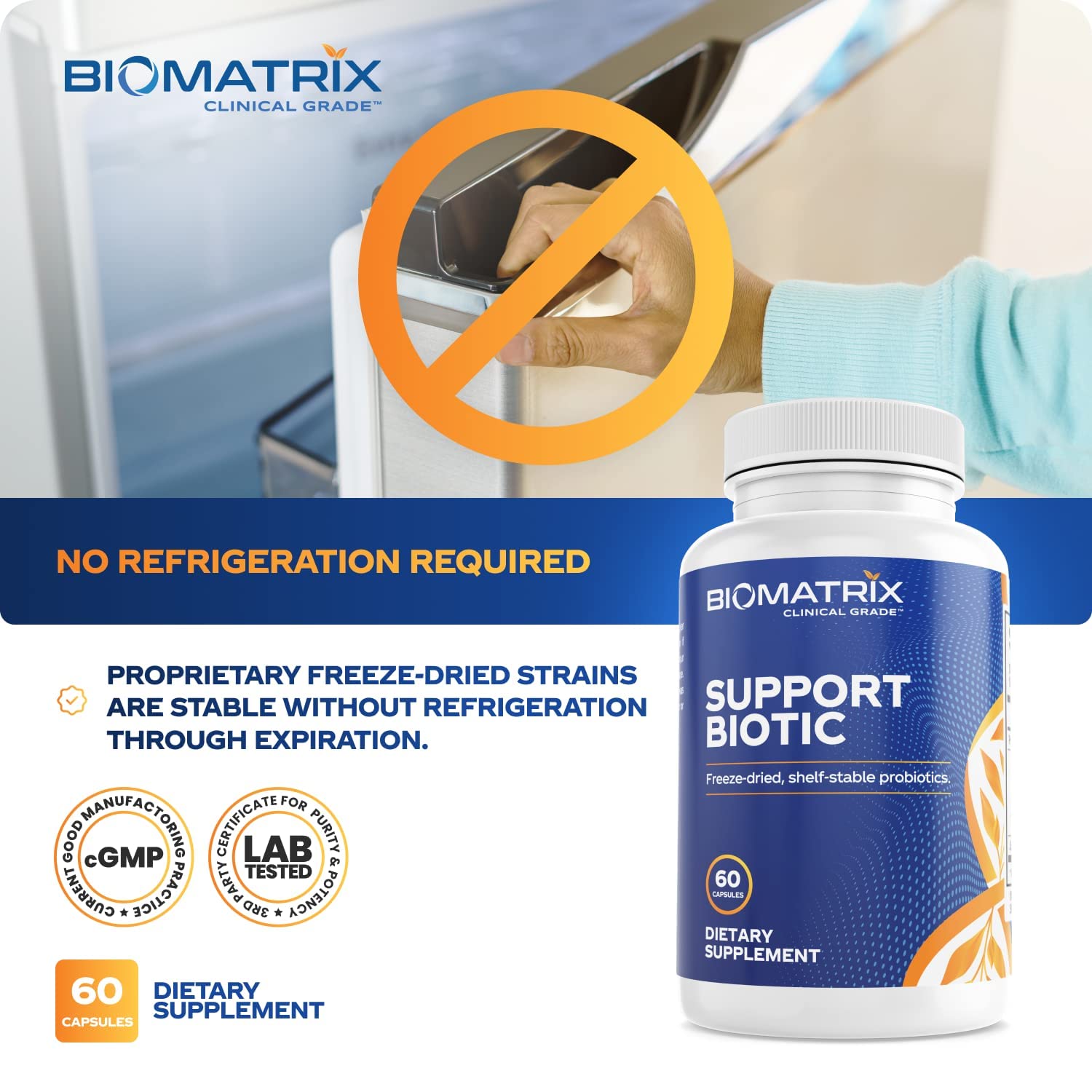 BioMatrix Saccharomyces boulardii Probiotic Supplement w/L. paracasei, L. rhamnosus, Bifidobacterium, Acidophilus – Prebiotic Complement – Temp-Stable, 30-60 Day Supply - dailyvitalstore
