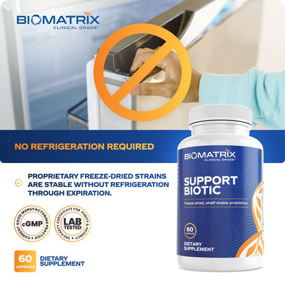BioMatrix Saccharomyces boulardii Probiotic Supplement w/L. paracasei, L. rhamnosus, Bifidobacterium, Acidophilus – Prebiotic Complement – Temp-Stable, 30-60 Day Supply - dailyvitalstore
