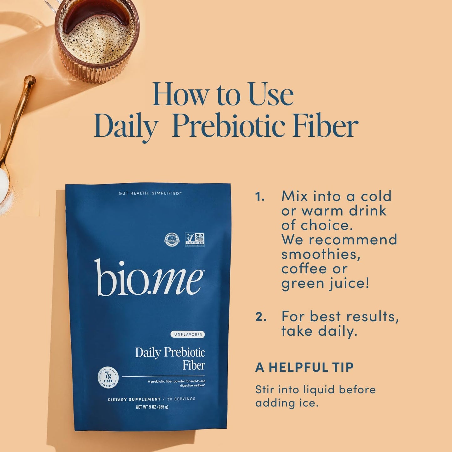 Bio.me Daily Prebiotic Fiber Powder Unflavored - 7g Per Serving - Soluble & Insoluble Fiber Supplement Powder for Women & Men - Digestive Health & Gut Health - dailyvitalstore