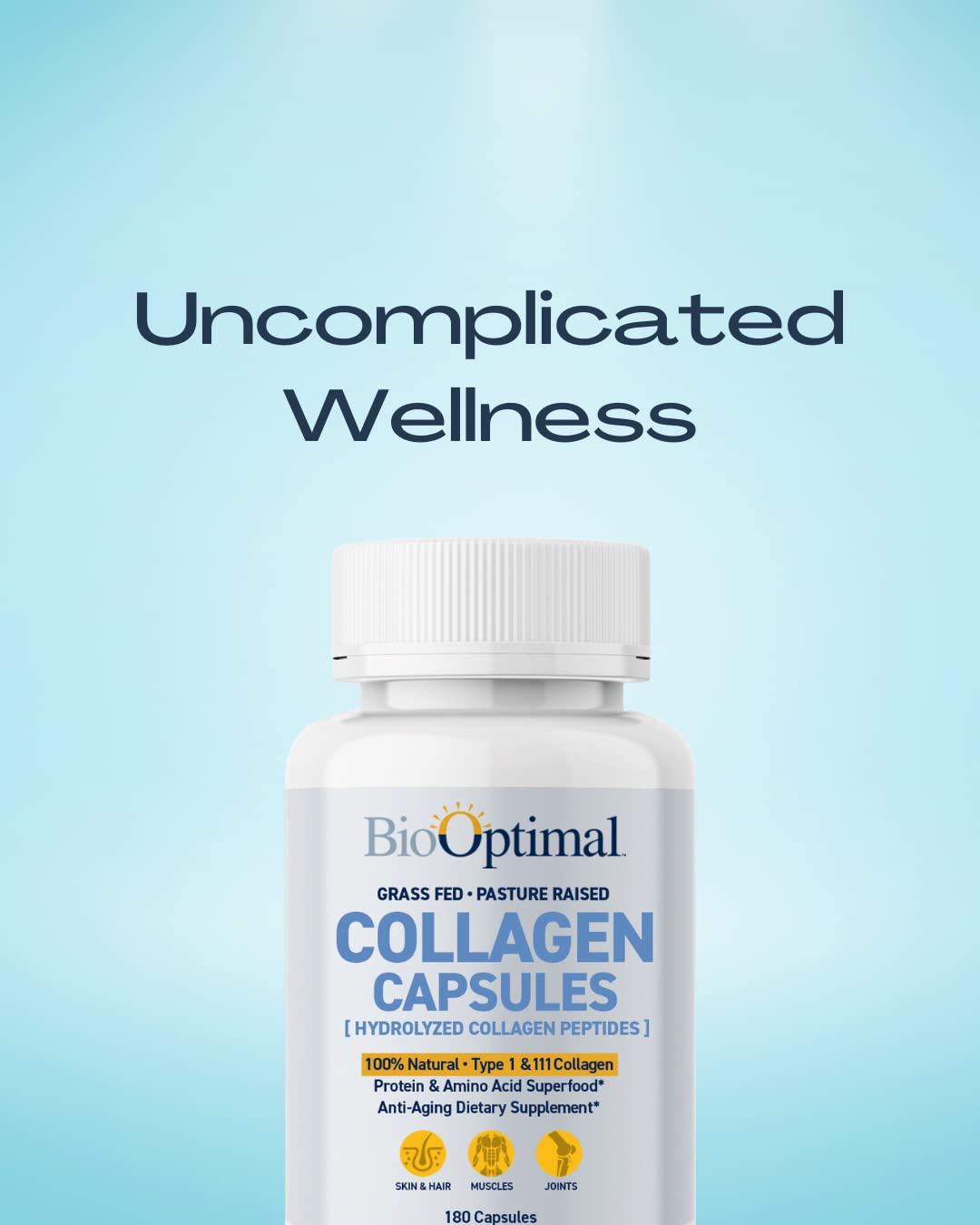 BioOptimal Collagen Peptides Capsules - Grass-Fed, Pasture-Raised Hydrolyzed Protein S]n-GMO, Zero Sugar Daily Pills for Men & Women (180 Capsules) - dailyvitalstore