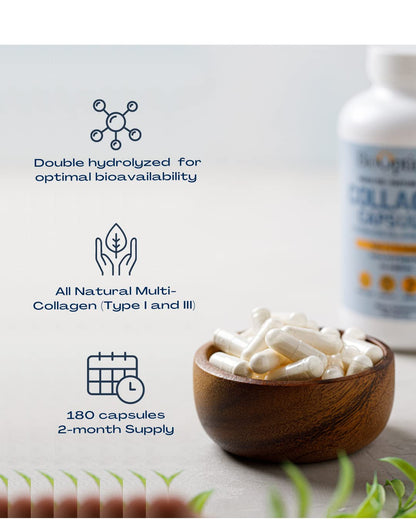 BioOptimal Collagen Peptides Capsules - Grass-Fed, Pasture-Raised Hydrolyzed Protein S]n-GMO, Zero Sugar Daily Pills for Men & Women (180 Capsules) - dailyvitalstore