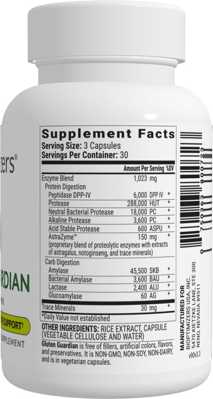BIOptimizers Gluten Guardian 3.0 - Enzyme Supplement with DPP-IV to Support Gluten Digestion – May Help Prevent Bloating, - dailyvitalstore