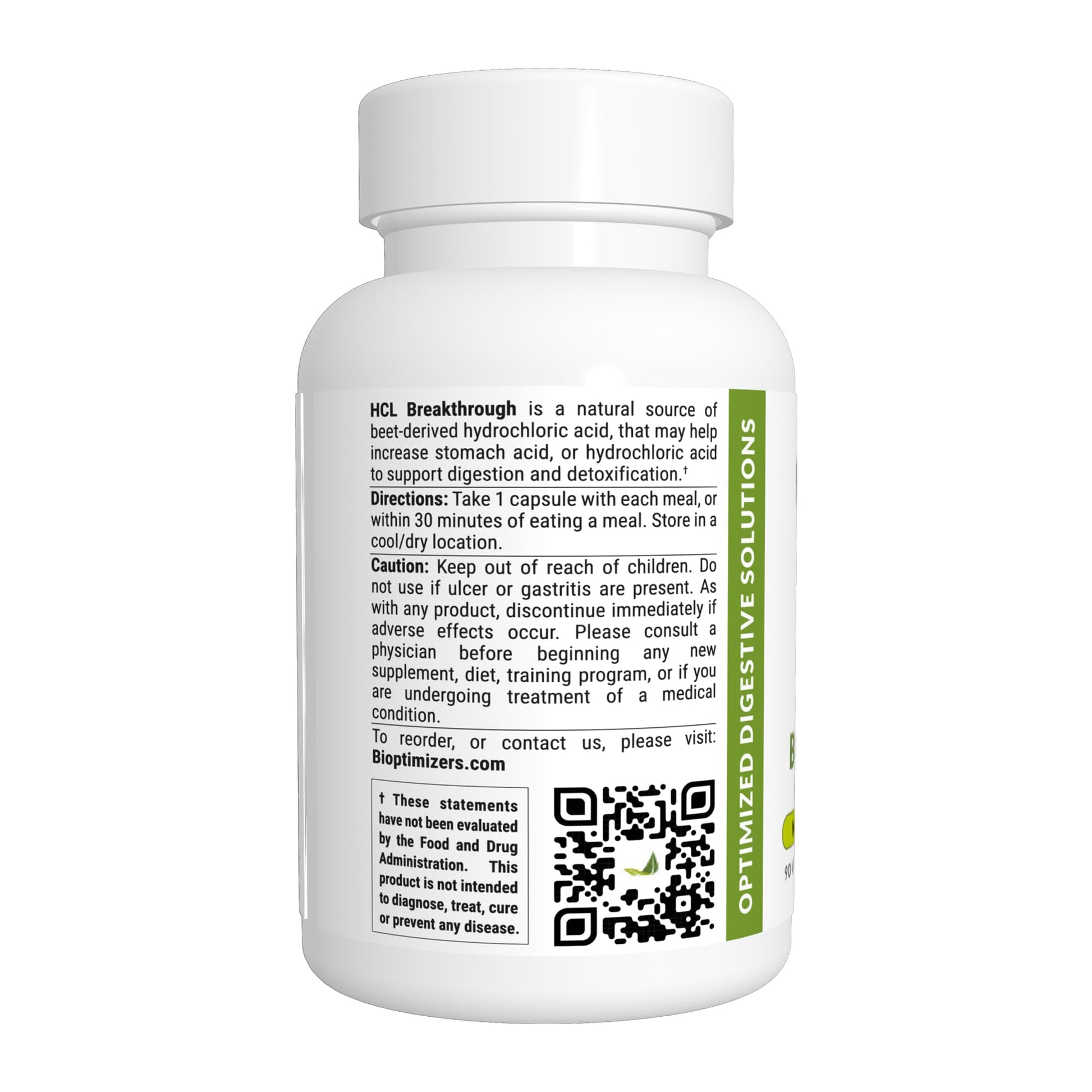 BIOptimizers HCL Breakthrough - Betaine Hydrochloride Enzymes Supplement - Assists with Protein Breakdown and Absorption - Helps Gas and Heartburn Relief - dailyvitalstore