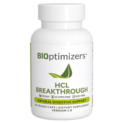 BIOptimizers HCL Breakthrough - Betaine Hydrochloride Enzymes Supplement - Assists with Protein Breakdown and Absorption - Helps Gas and Heartburn Relief - dailyvitalstore
