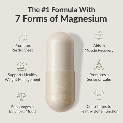 BIOptimizers Magnesium Breakthrough Supplement with 500mg - 7 Forms of Magnesium: Glycinate, Malate, Citrate, and More - Natural Support for Sleep and Cognitive Function -30 Capsules- Calming Vitamins - dailyvitalstore