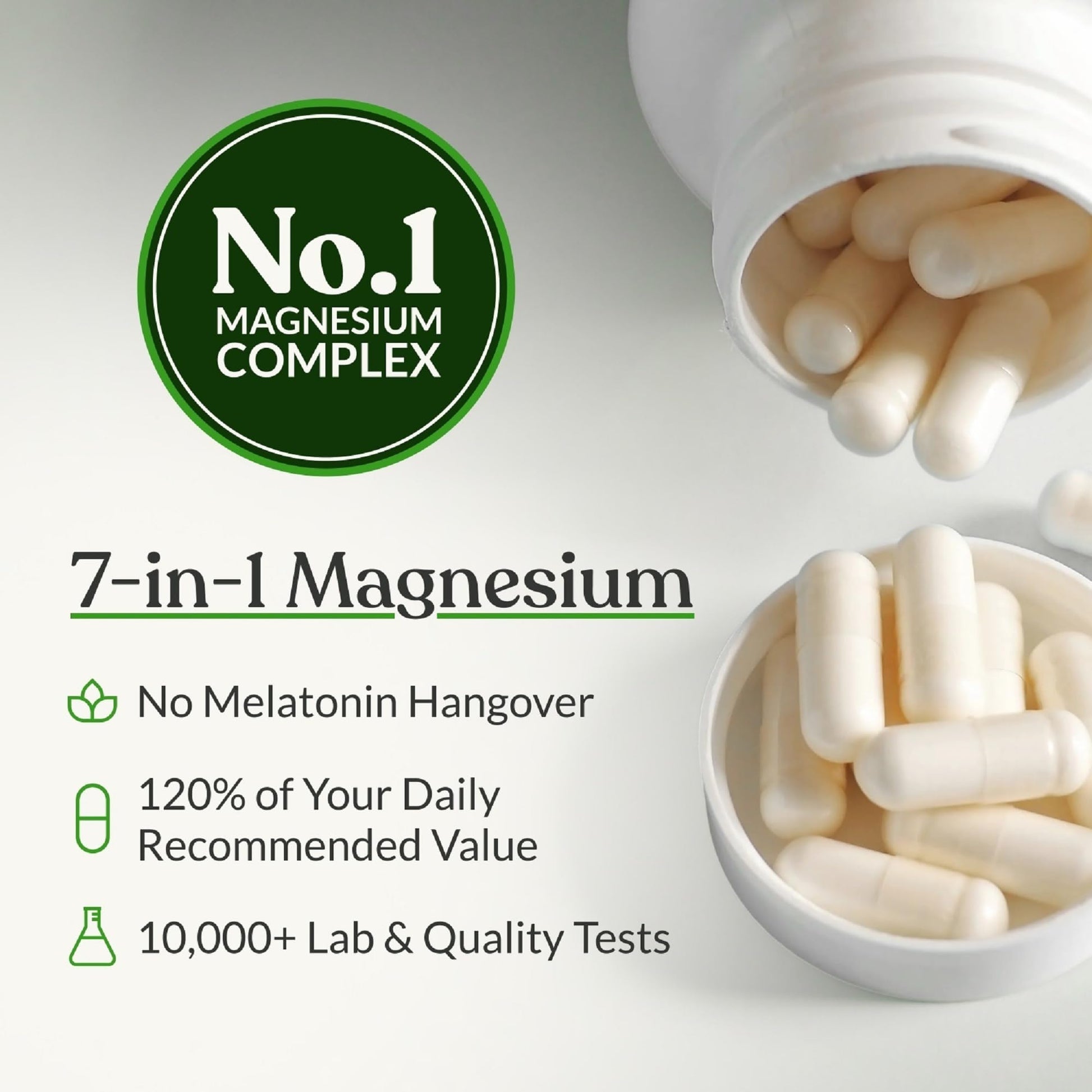 BIOptimizers Magnesium Breakthrough Supplement with 500mg - 7 Forms of Magnesium: Glycinate, Malate, Citrate, and More - Natural Support for Sleep and Cognitive Function -90 Capsules- Calming Vitamins - dailyvitalstore