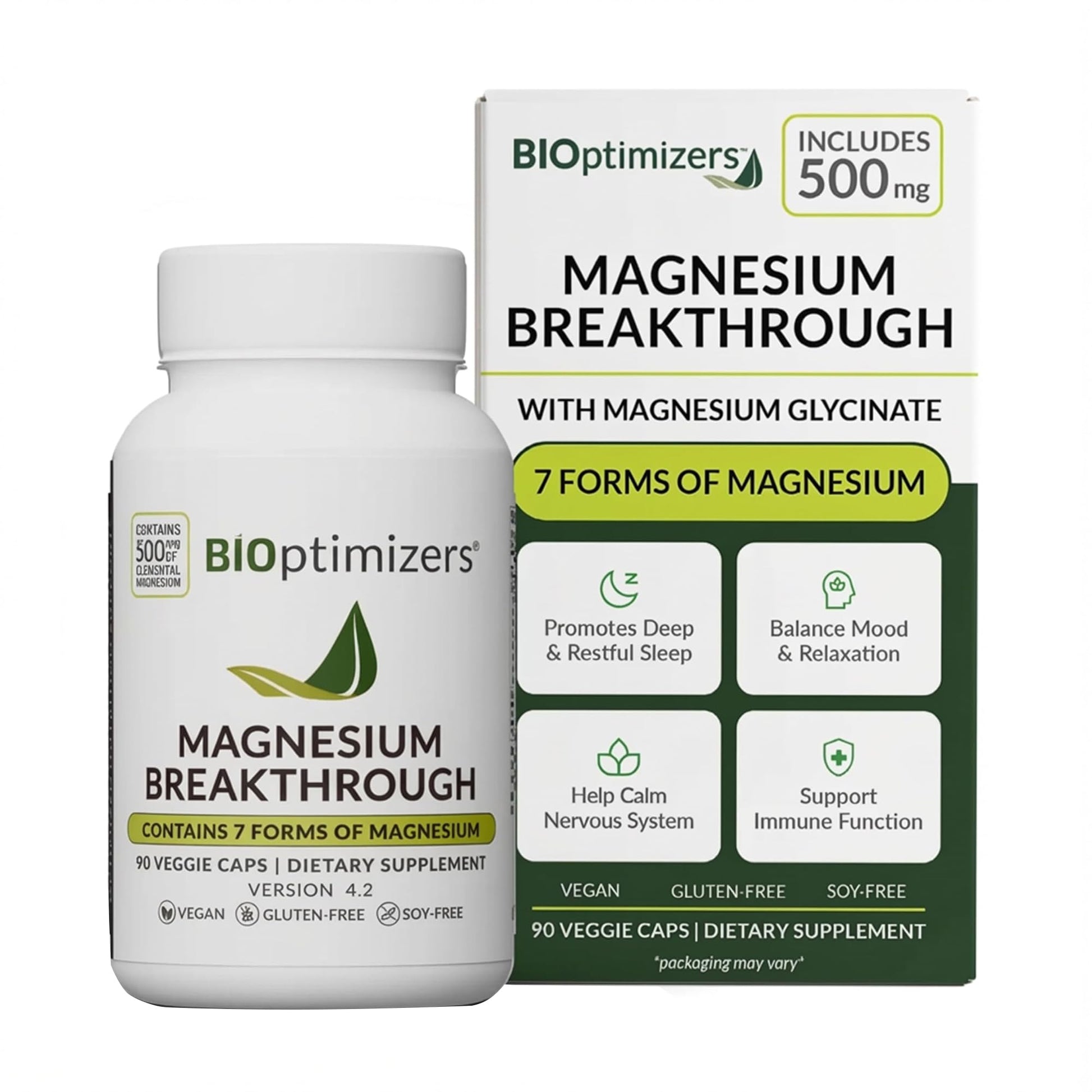BIOptimizers Magnesium Breakthrough Supplement with 500mg - 7 Forms of Magnesium: Glycinate, Malate, Citrate, and More - Natural Support for Sleep and Cognitive Function -90 Capsules- Calming Vitamins - dailyvitalstore