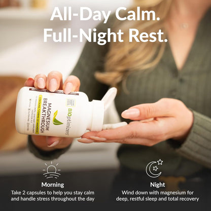 BIOptimizers Magnesium Breakthrough Supplement with 500mg - 7 Forms of Magnesium: Glycinate, Malate, Citrate, and More - Natural Support for Sleep and Cognitive Function -60 Capsules- Calming Vitamins - dailyvitalstore