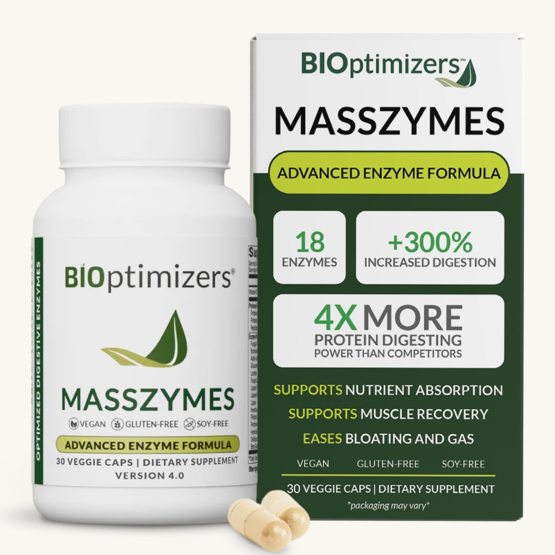 BIOptimizers MassZymes - Complete Digestive Enzymes Supplement for Gut Health - Bloating Relief for Men and Women - Lipase Amylase Bromelain Digestive Enzymes (30 Capsules) - dailyvitalstore
