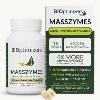 BIOptimizers MassZymes - Complete Digestive Enzymes Supplement for Gut Health - Bloating Relief for Men and Women - Lipase Amylase Bromelain Digestive Enzymes (30 Capsules) - dailyvitalstore