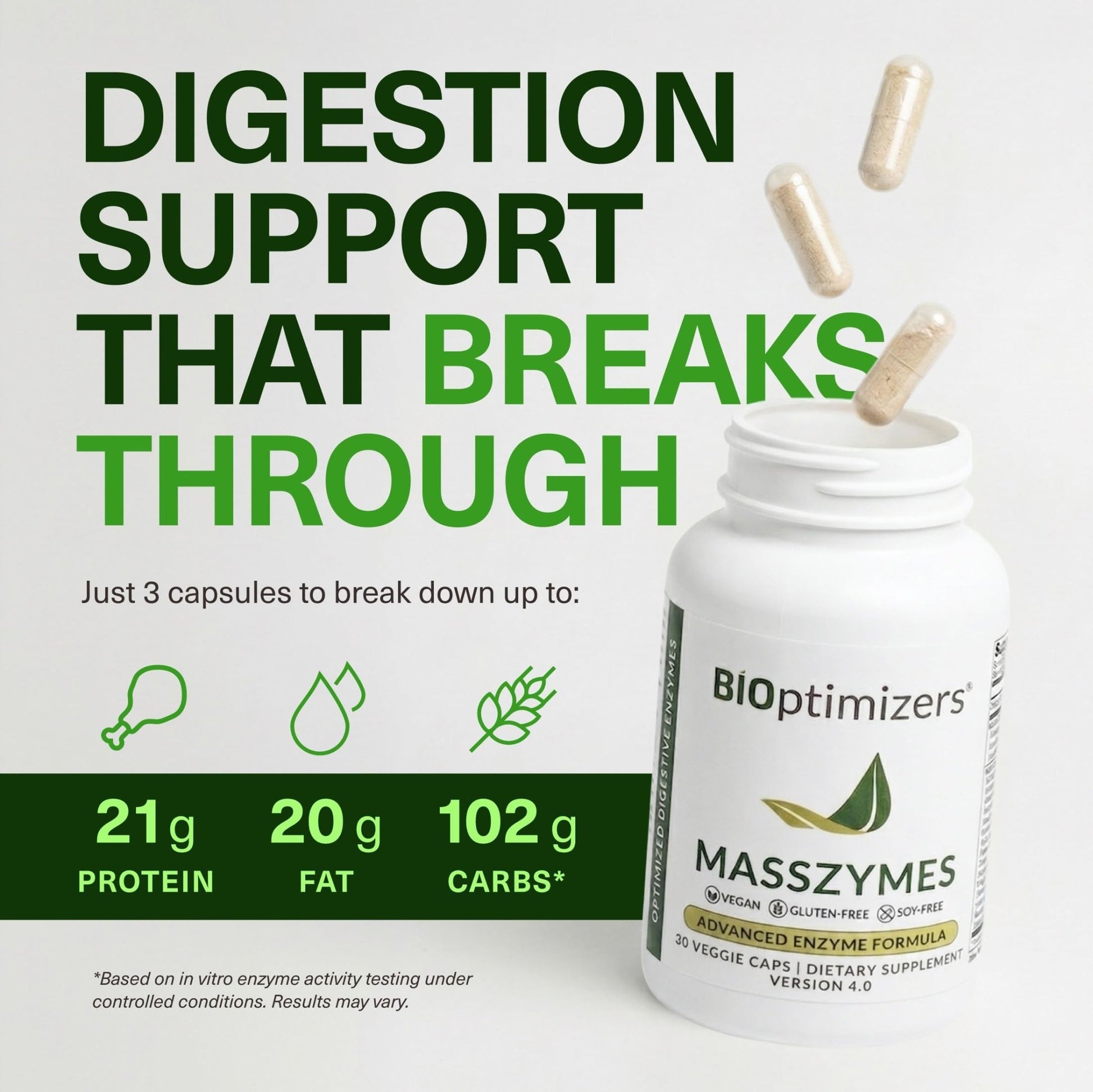 BIOptimizers MassZymes - Complete Digestive Enzymes Supplement for Gut Health - Bloating Relief for Men and Women - Lipase Amylase Bromelain Digestive Enzymes (30 Capsules) - dailyvitalstore