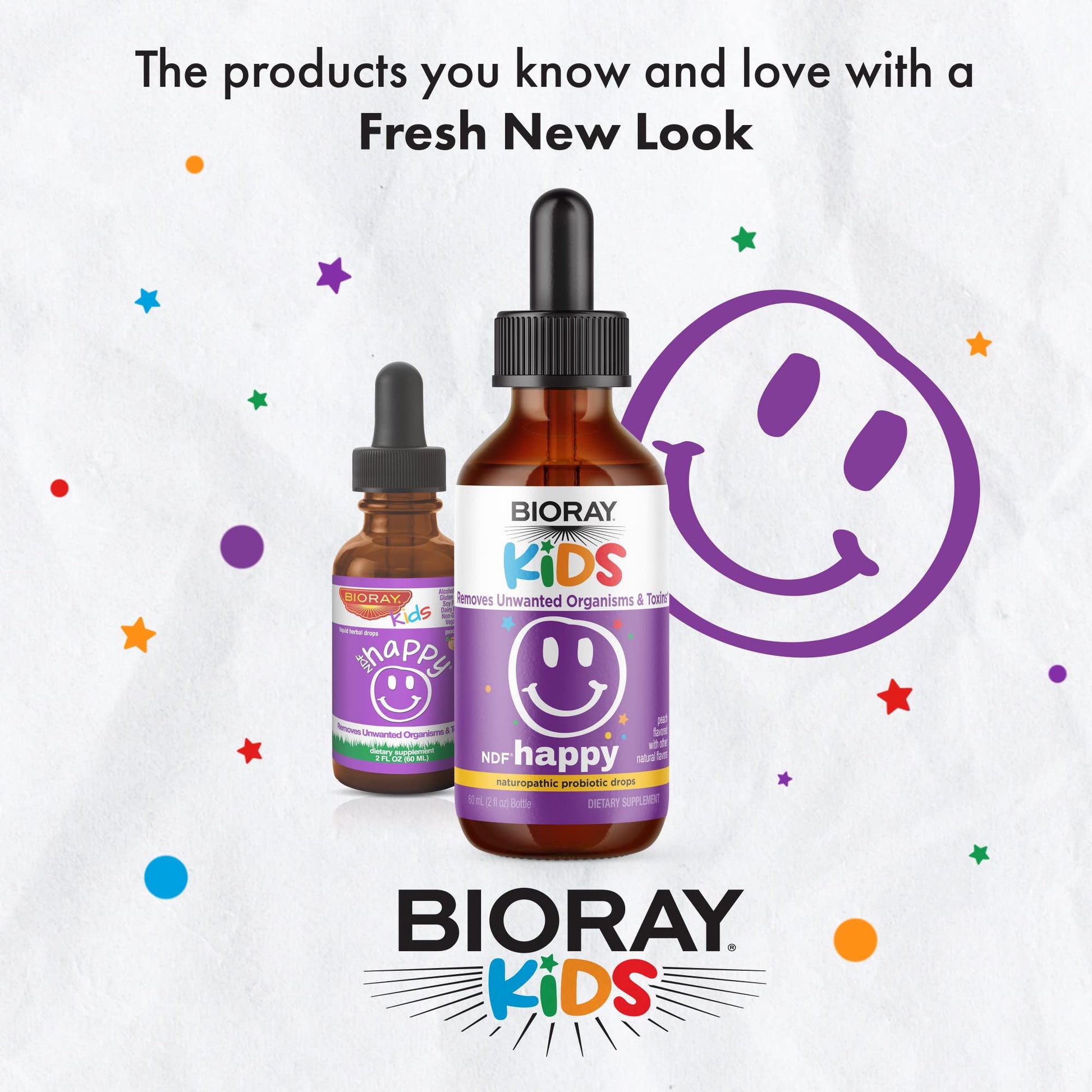 BIORAY Kids NDF Happy, Peach - 2 fl oz - Removes Unwanted Organisms That Can Trigger Irritability - 1-2 Month Supply - dailyvitalstore