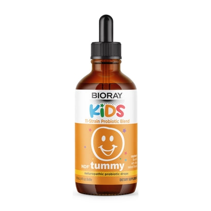 BIORAY Kids NDF Tummy, Raspberry - 4 fl oz (120 mL) - 11-Strain Probiotic Blend - Supports the Immune Response in the GI Tract - Non-GMO, Vegan, Gluten Free - Approx. 120 Servings - dailyvitalstore