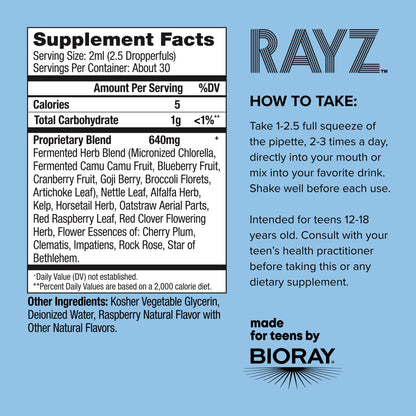 BIORAY RAYZ All Systems Glow, Raspberry Flavor - 2 fl oz - Convenient Source of Vitamins & Minerals for Teens 12-18 Years Old - dailyvitalstore