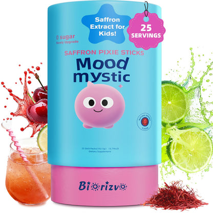 Biorizvo Saffron Drink for Kids - Saffron Exact Drink Mix with GABA, Magnesium & Vitamin D3 - Supports Mood Focus & Sleep, Calms Temper Tantrums, Fruit Punch Drink Sticks Mix for Kids 4+, Sugar-Free - dailyvitalstore