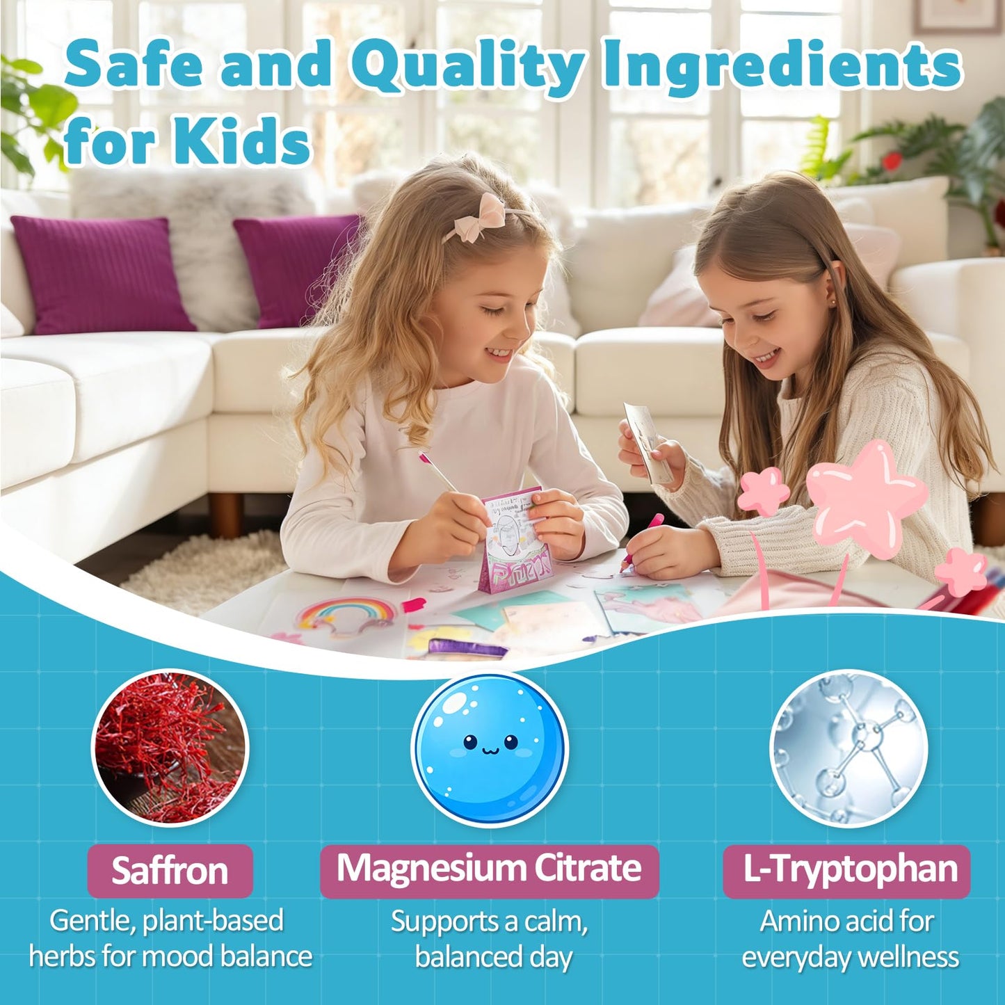 Biorizvo Saffron Drink for Kids - Saffron Exact Drink Mix with GABA, Magnesium & Vitamin D3 - Supports Mood Focus & Sleep, Calms Temper Tantrums, Fruit Punch Drink Sticks Mix for Kids 4+, Sugar-Free - dailyvitalstore