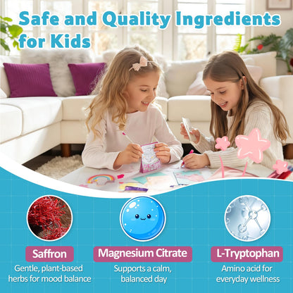 Biorizvo Saffron Drink for Kids - Saffron Exact Drink Mix with GABA, Magnesium & Vitamin D3 - Supports Mood Focus & Sleep, Calms Temper Tantrums, Fruit Punch Drink Sticks Mix for Kids 4+, Sugar-Free - dailyvitalstore