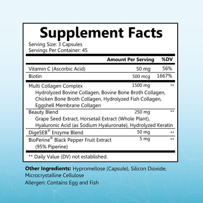 BioSchwartz Hydrolyzed Collagen Peptide Capsules - Multi Collagen Supplements for Women Types I, II, III, V, X with Vitamin C, Biotin, - dailyvitalstore