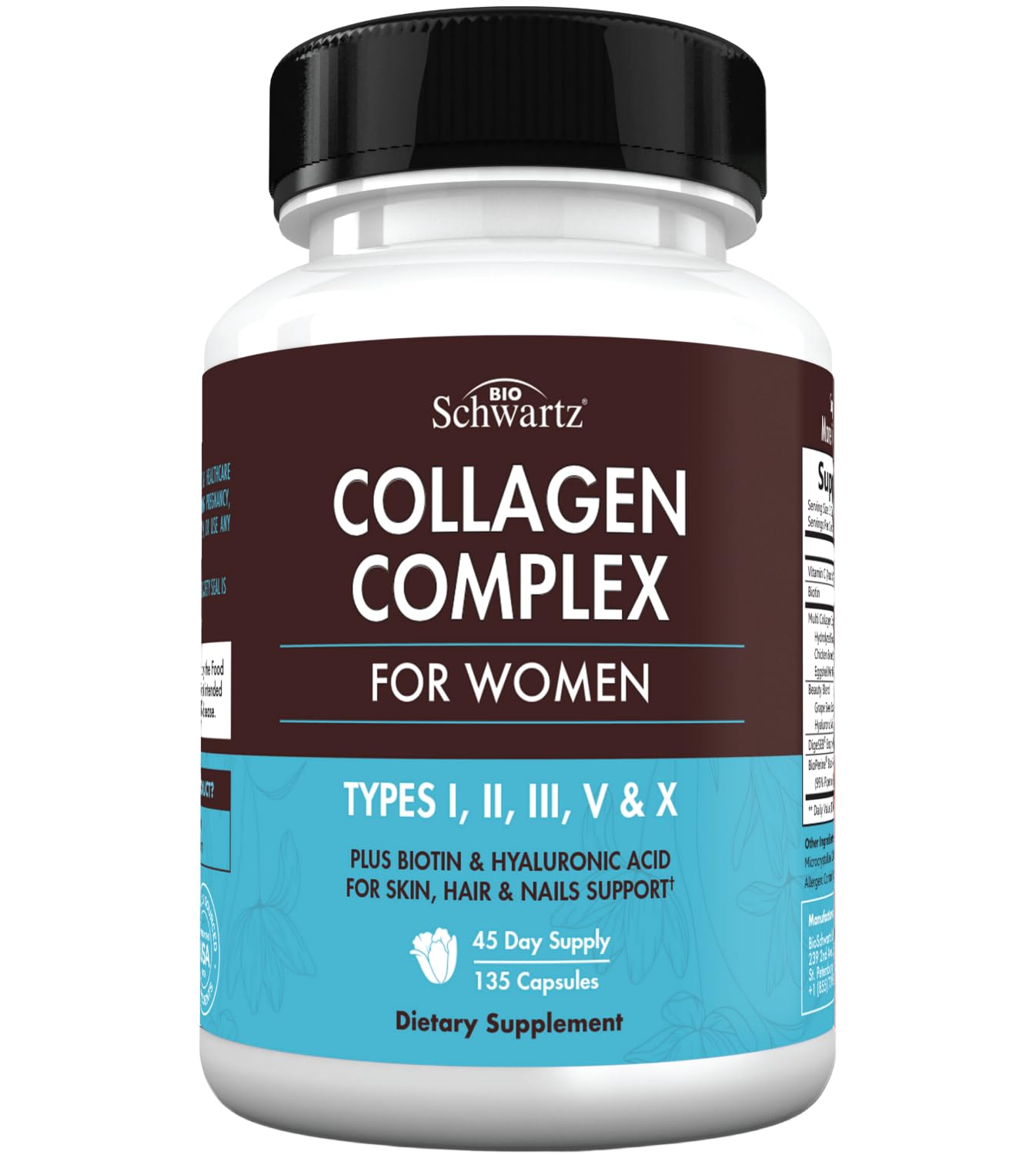 BioSchwartz Hydrolyzed Collagen Peptide Capsules - Multi Collagen Supplements for Women Types I, II, III, V, X with Vitamin C, Biotin, - dailyvitalstore