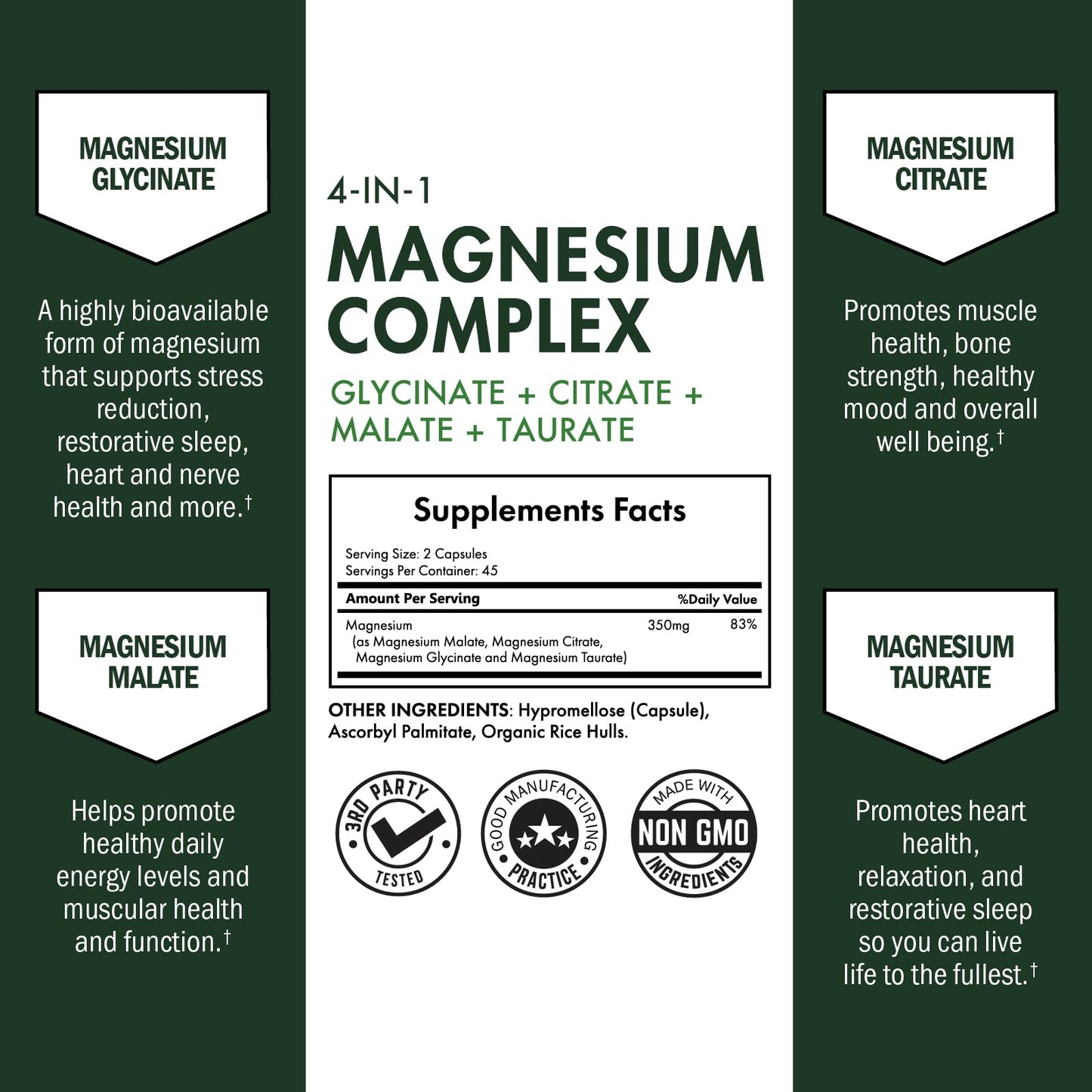 BioSchwartz Magnesium Complex Supplement (90 Capsules) 350mg Magnesium Glycinate Citrate Malate and Taurate Per Serving for Healthy Nerves Muscles Heart Sleep Support (Vegan, Gluten-Free, Non-GMO) - dailyvitalstore