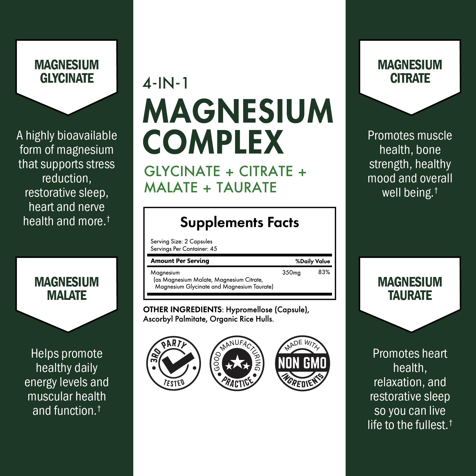 BioSchwartz Magnesium Complex Supplement (90 Capsules) 350mg Magnesium Glycinate Citrate Malate and Taurate Per Serving for Healthy Nerves Muscles Heart Sleep Support (Vegan, Gluten-Free, Non-GMO) - dailyvitalstore