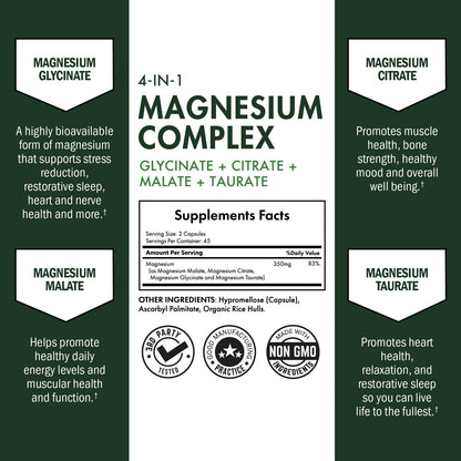BioSchwartz Magnesium Complex Supplement (90 Capsules) 350mg Magnesium Glycinate Citrate Malate and Taurate Per Serving for Healthy Nerves Muscles Heart Sleep Support (Vegan, Gluten-Free, Non-GMO) - dailyvitalstore