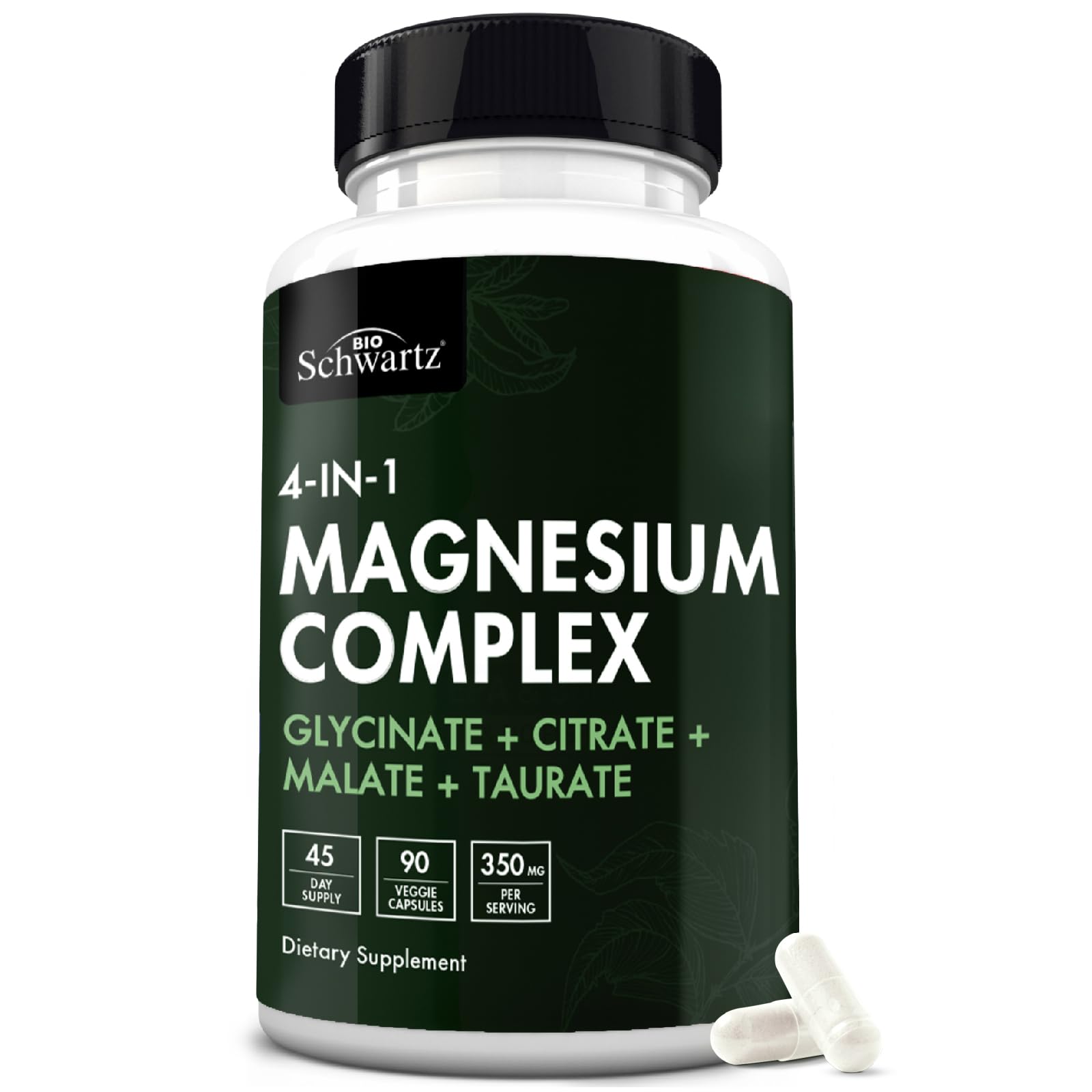BioSchwartz Magnesium Complex Supplement (90 Capsules) 350mg Magnesium Glycinate Citrate Malate and Taurate Per Serving for Healthy Nerves Muscles Heart Sleep Support (Vegan, Gluten-Free, Non-GMO) - dailyvitalstore